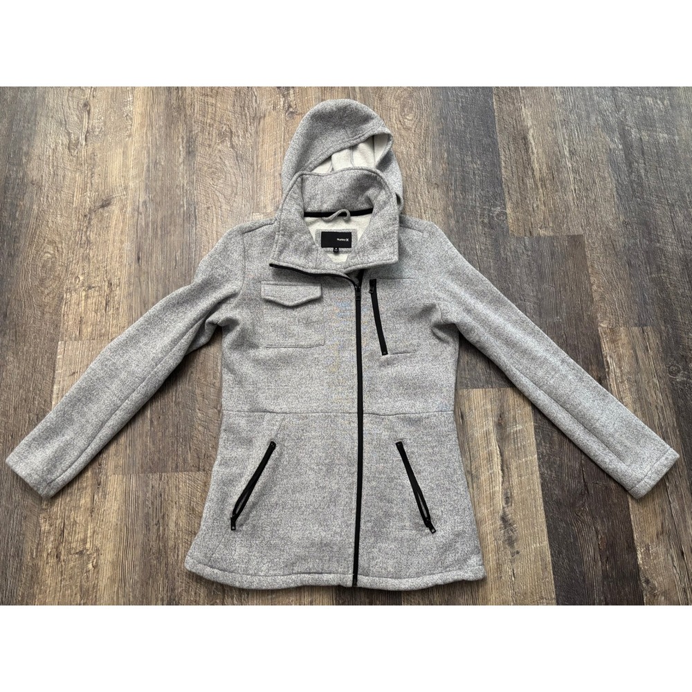 Hurley Womens Heather Grey Full Zip Hooded Fleece Jacket Coat‎ E6430-00 Small
